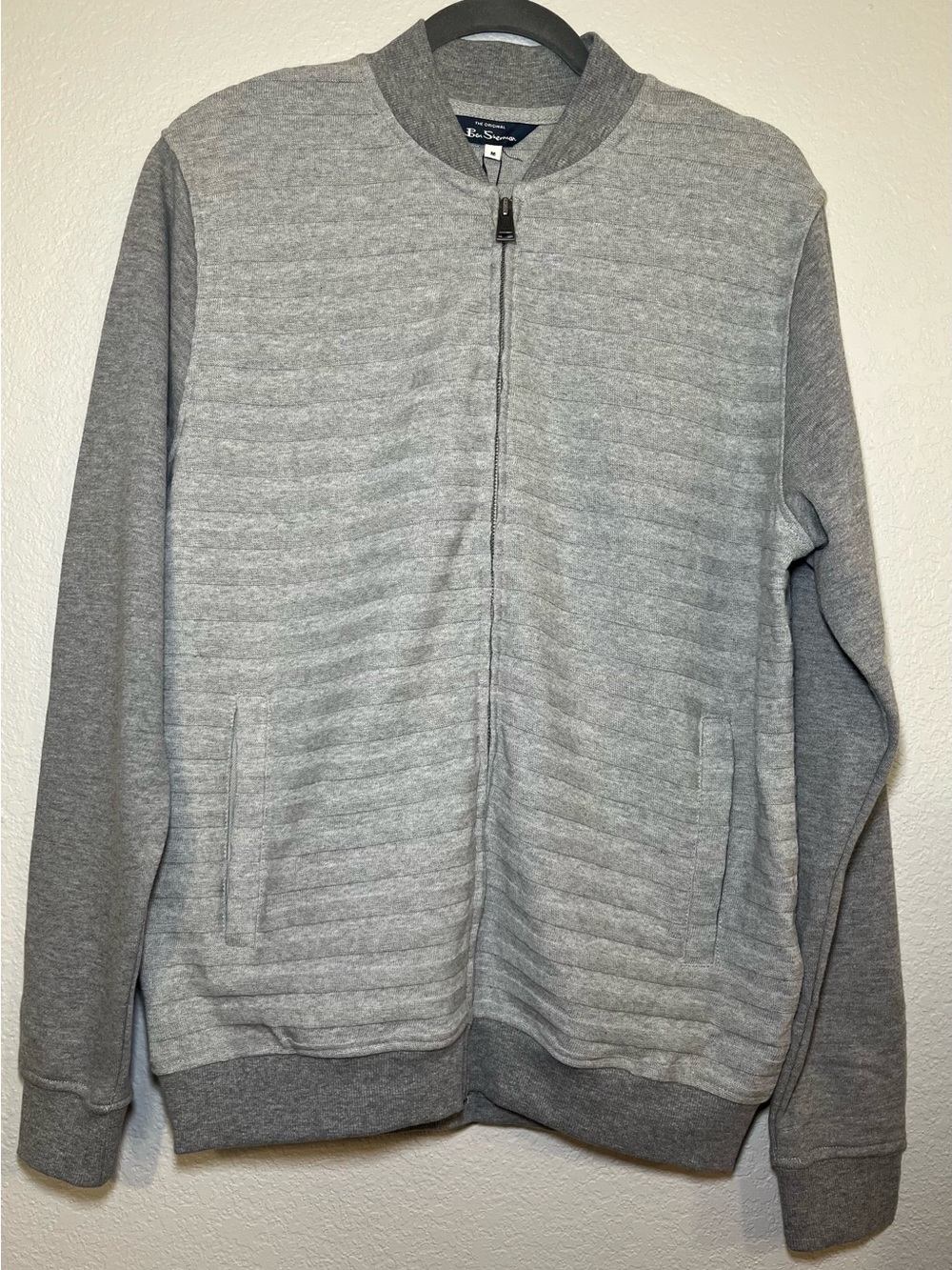 Ben Sherman NWT Grey Ribbed Full Zip Sweater Jacket Size Medium Dad Golf $99